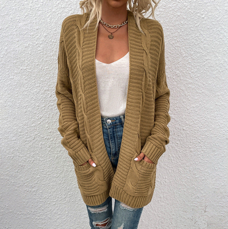 Femme Luksuriøs Kabelstrik-Åben-Front-Cardigan Stilla