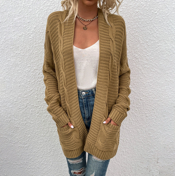 Femme Luksuriøs Kabelstrik-Åben-Front-Cardigan Stilla