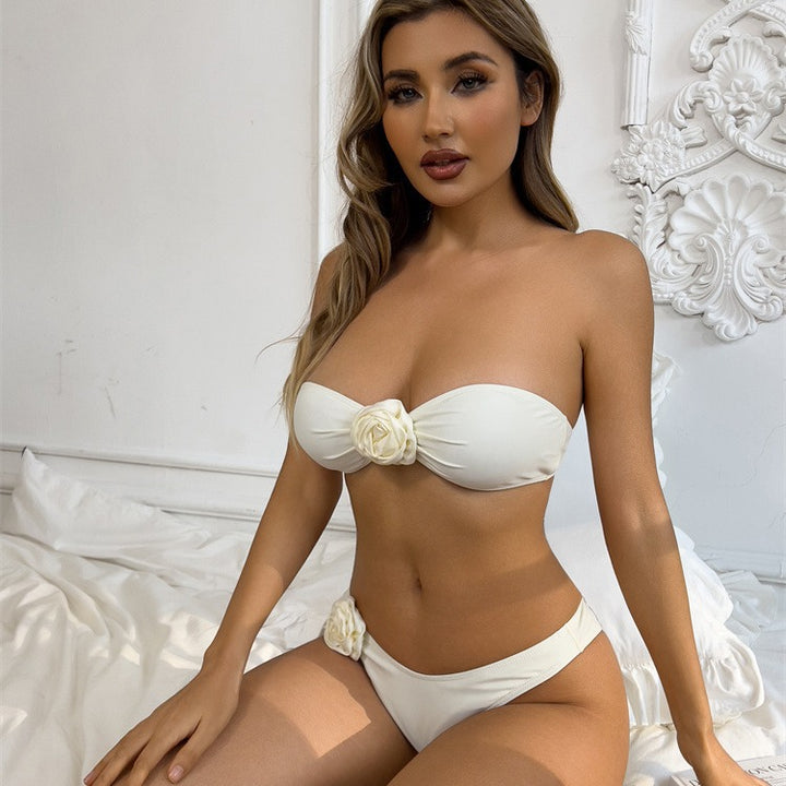 Femme Floral Pyntet Bandeau Bikini Sæt Stilla