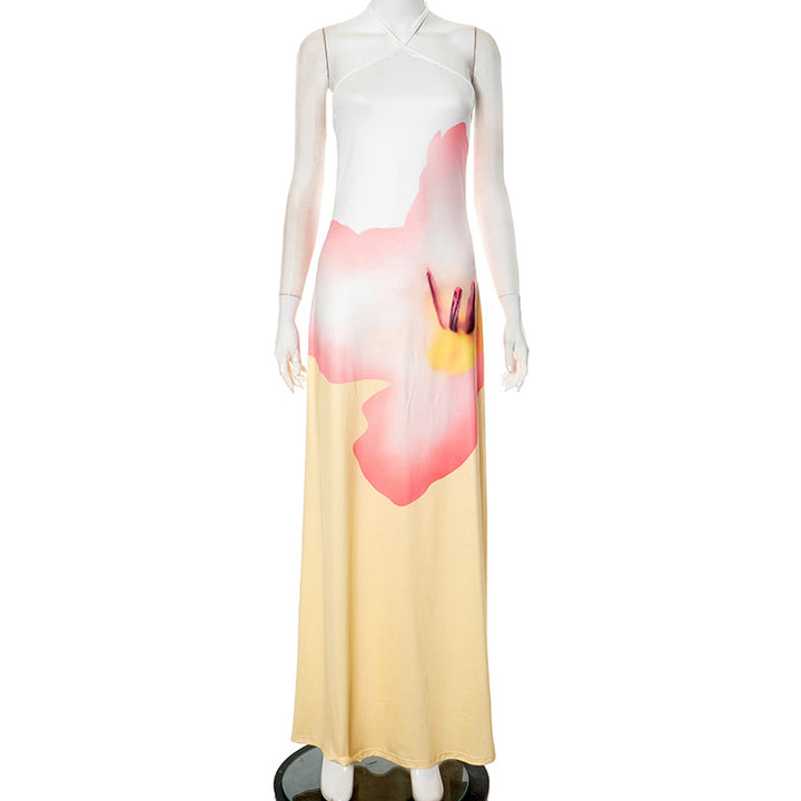 Dame Elegant Maxikjole med asymmetrisk Udsnit og blomsterdesign Stilla