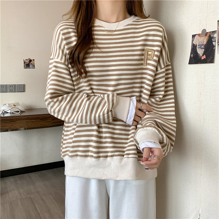 Dame Størrelser Stribet Sweatshirt med Statement-rib Stilla