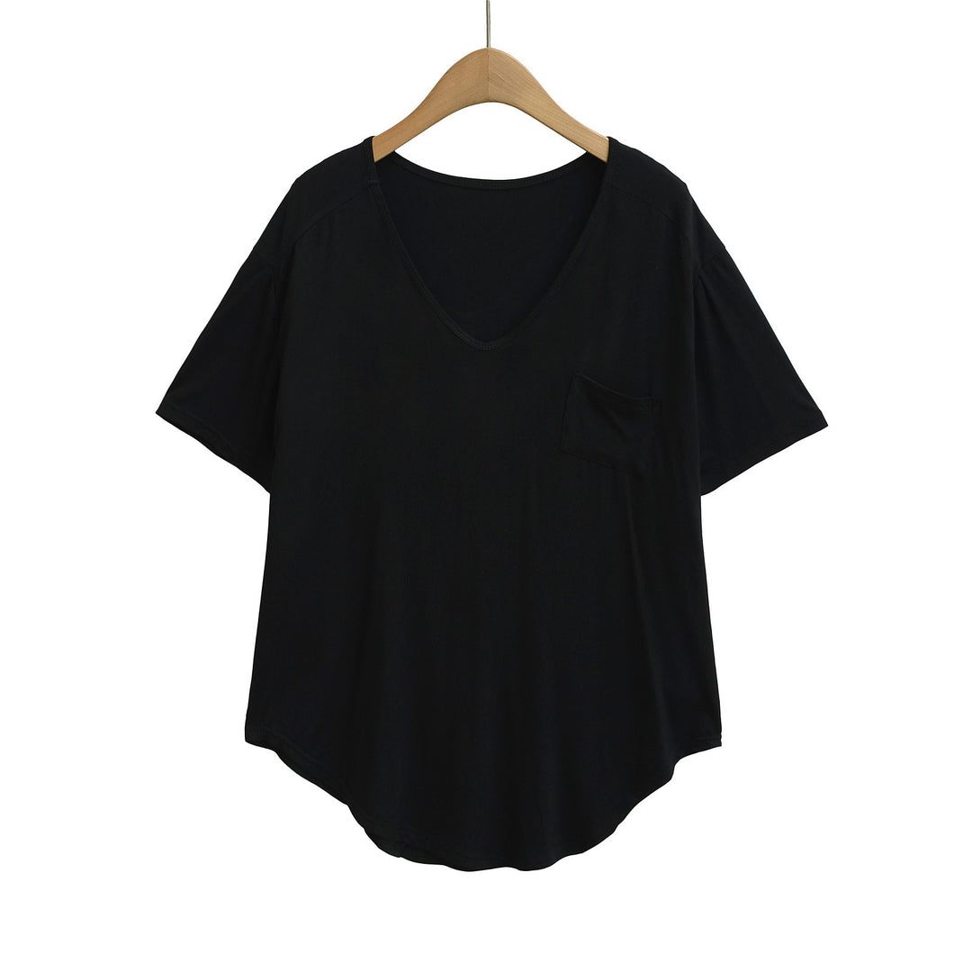Femme Relaxed Fit V-Udsnit T-Shirt med Lomme-Detajle Stilla
