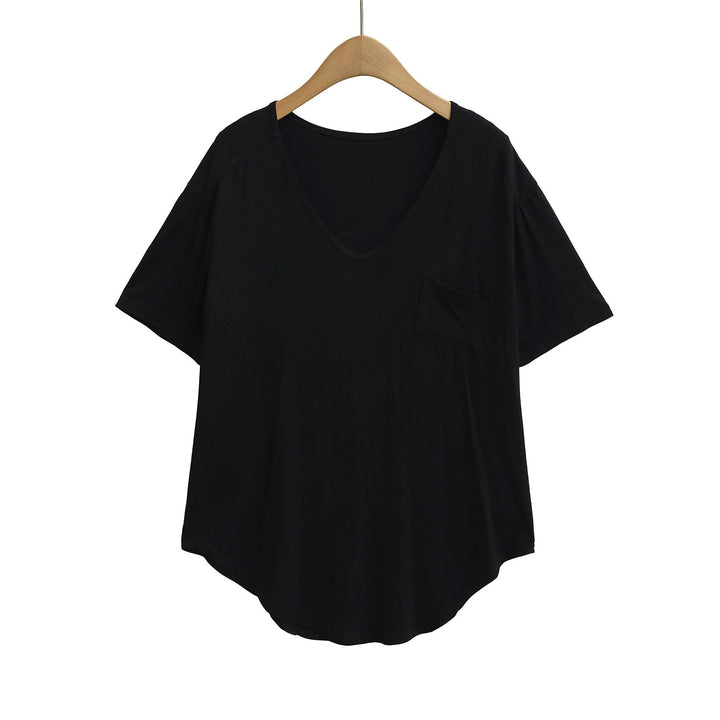 Femme Relaxed Fit V-Udsnit T-Shirt med Lomme-Detajle Stilla