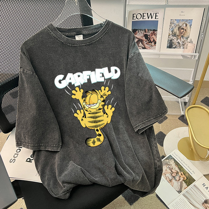Dame T-shirt med kreativ Garfield-print og afslappet oversized pasform Stilla