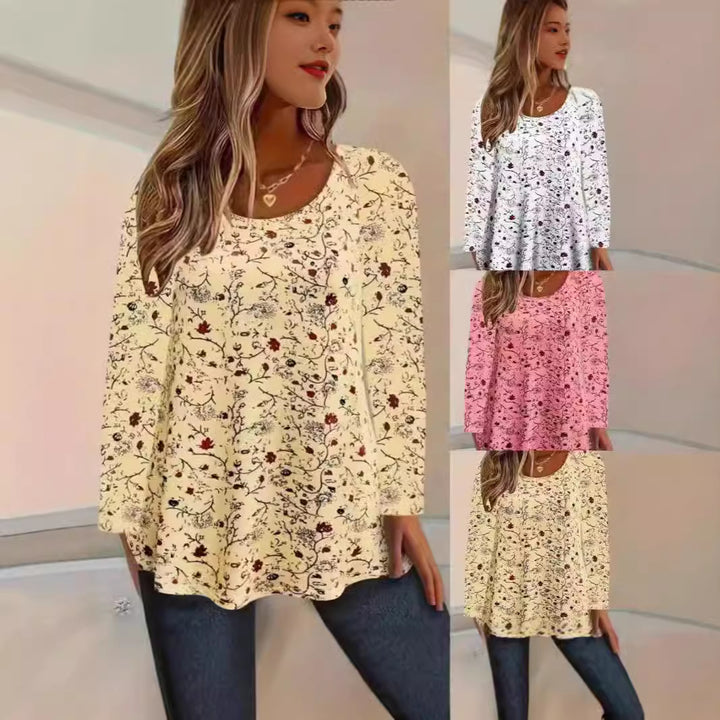 Dame afslappet bluse med blomsterprint og lange ærmer Stilla