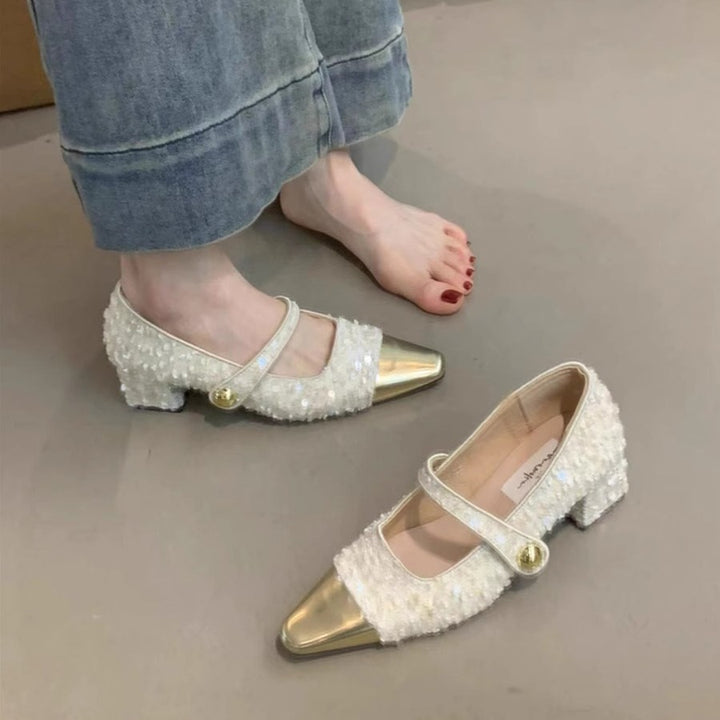 Dame elegante spidse Mary Jane pumps med metalliske detaljer Stilla