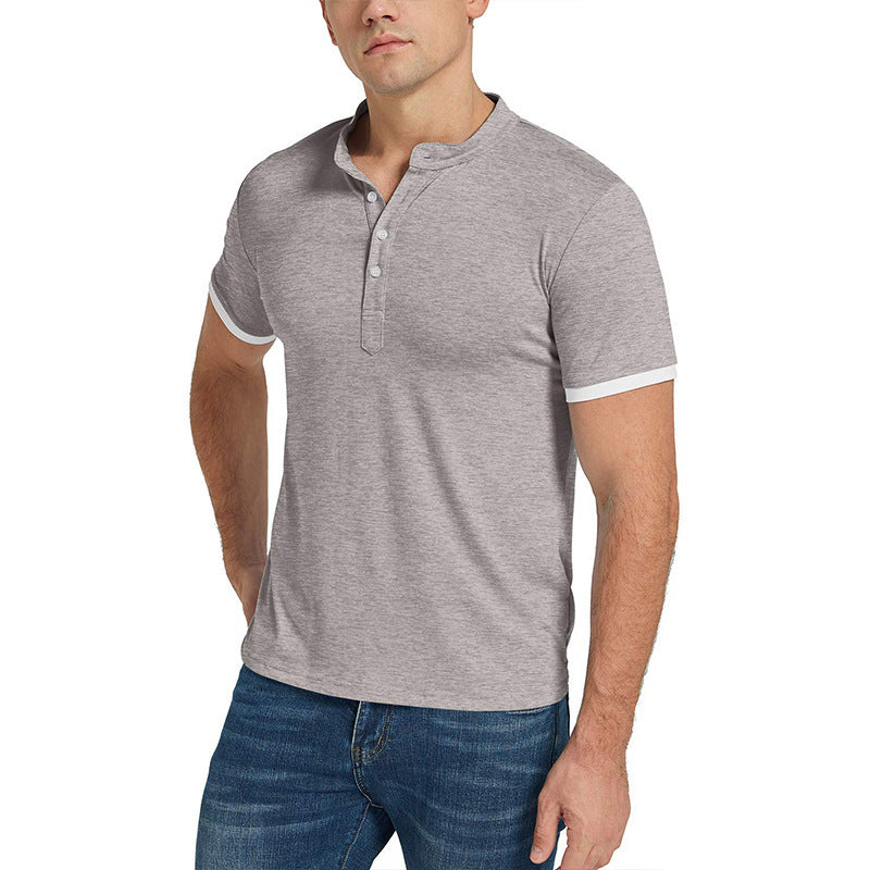 Herrer Kurzarm Henley-shirt med moderne ståkrave og kontrastfarvede ærmer Stilla