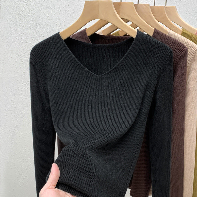 Dame Langærmet V-Udskæring Pullover med fin ribstruktur og elegant pasform Stilla
