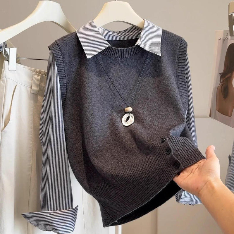 Dame upscale pullover med skjortekrave Stilla
