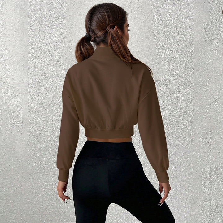 Dame cropped sweatshirt med høj krave lynlås og lavet af blødt materiale Stilla