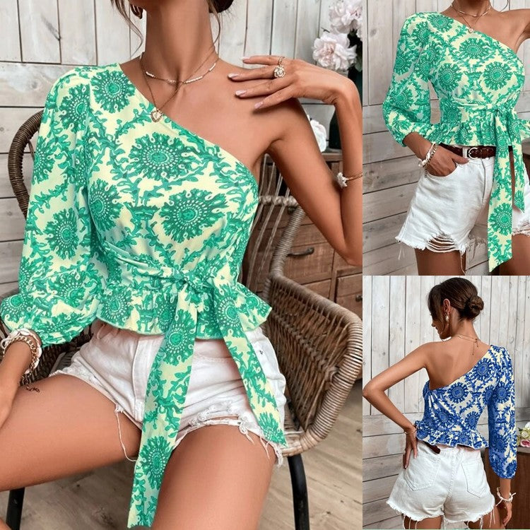 Dame asymmetrisk En-skulder Peplum Top Stilla
