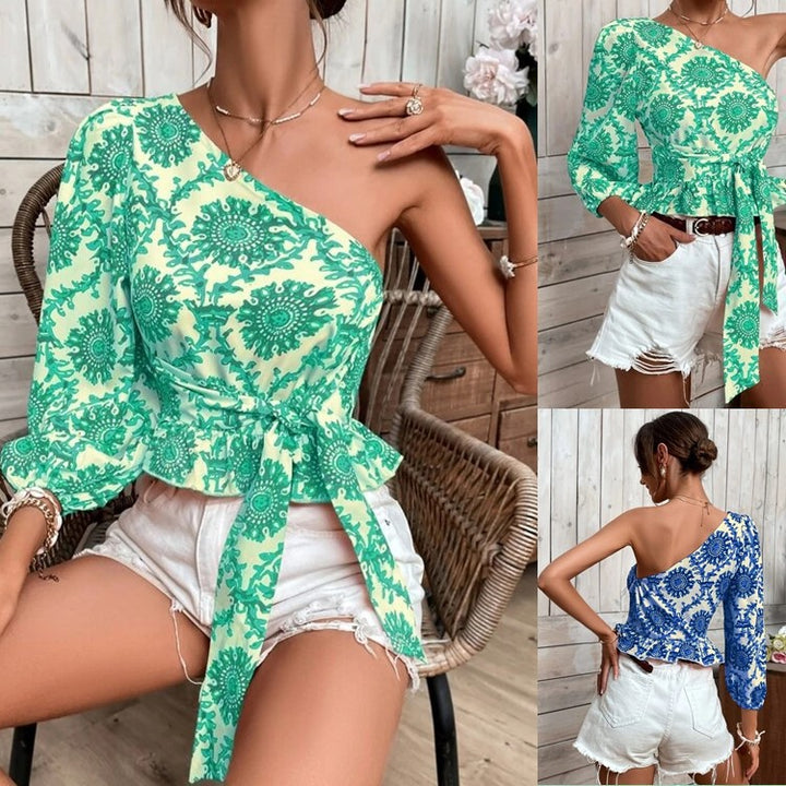 Dame asymmetrisk En-skulder Peplum Top Stilla
