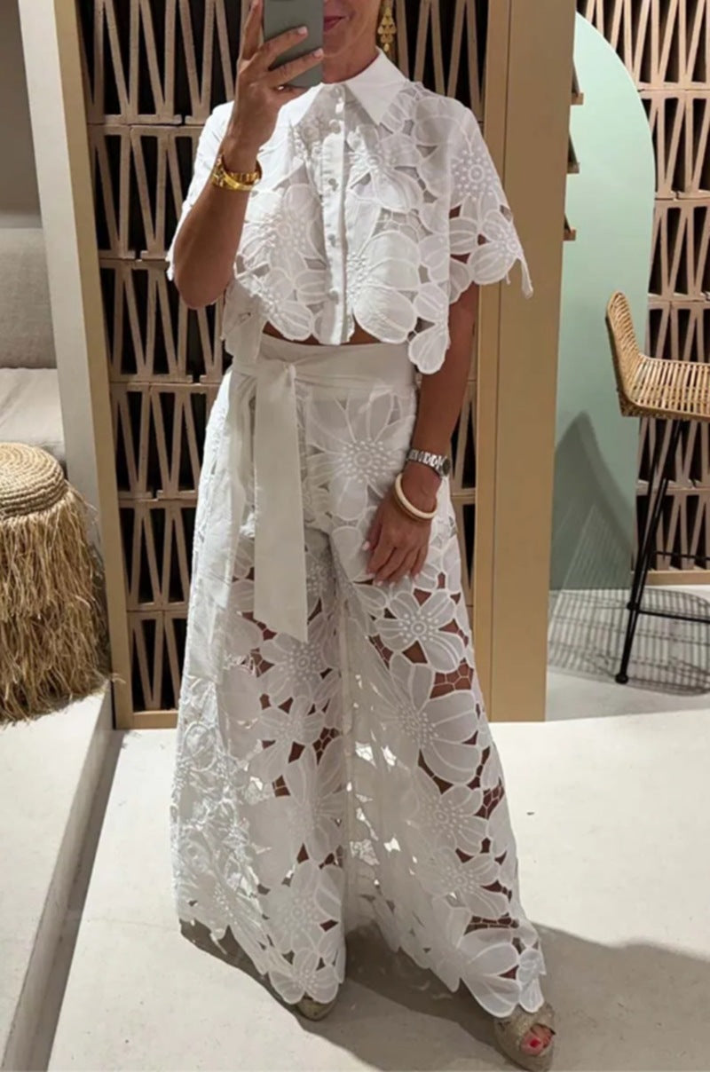 Dame Elegant Sommerdragt med blomster Spids Overlay Stilla