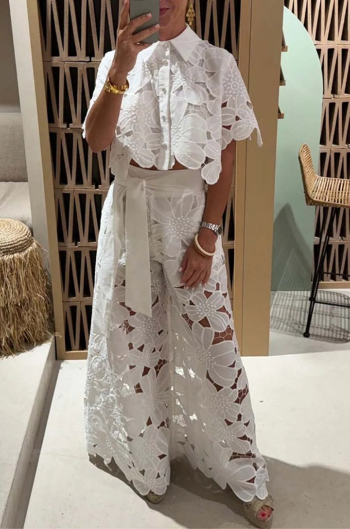 Dame Elegant Sommerdragt med blomster Spids Overlay Stilla