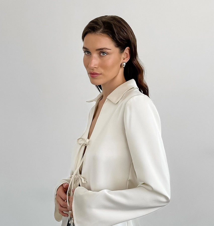 Dame Elegant Blusekjole med Snøring og Langt Ærme Stilla