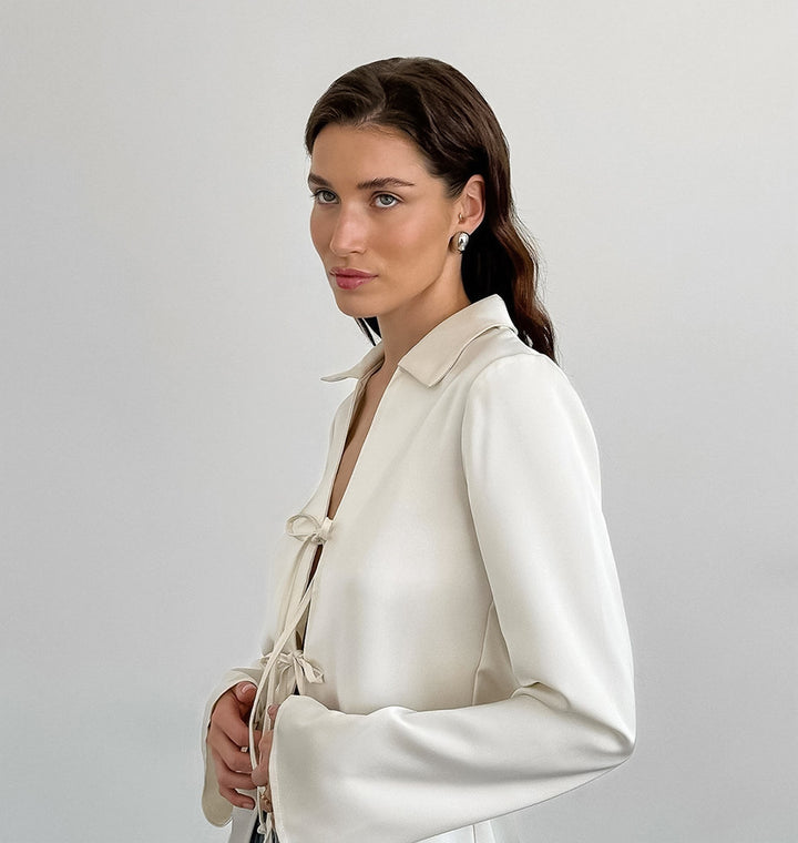 Dame Elegant Blusekjole med Snøring og Langt Ærme Stilla