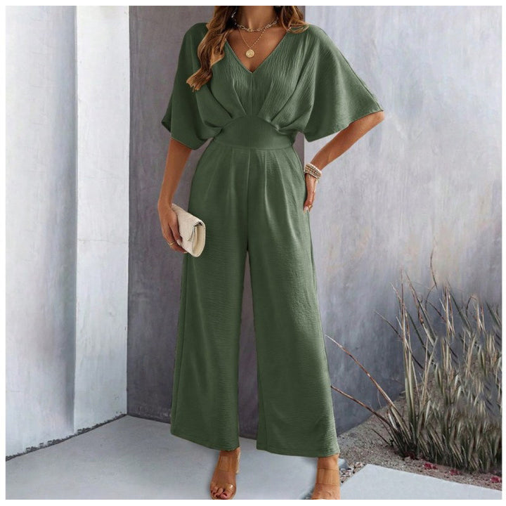Dame Elegant Bredbenet Jumpsuit med Draperede Ærmer Stilla