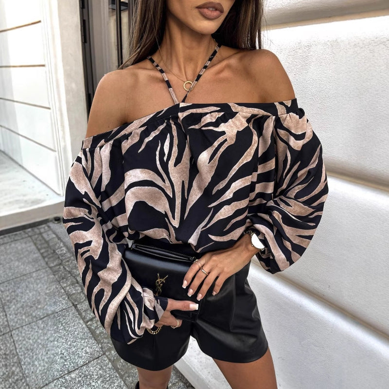 Dame Off-Shoulder Bluse med rynker og vide ærmer Stilla