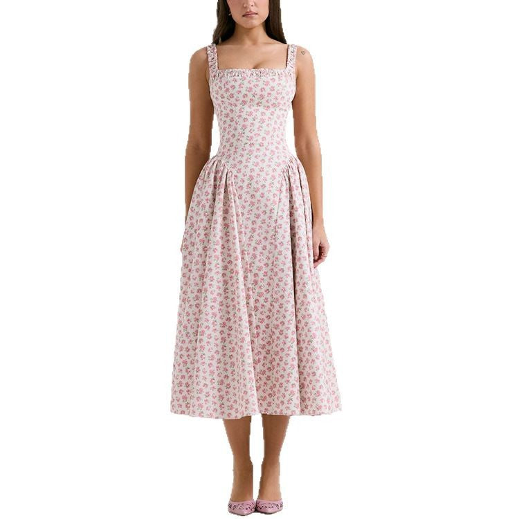 Dame Midi-langkjole med legende blomsterprint og smalle stropper Stilla