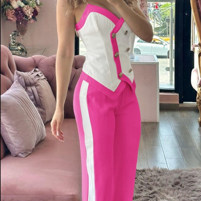Dame elegant top med gyldne knapper og smal pasform Stilla