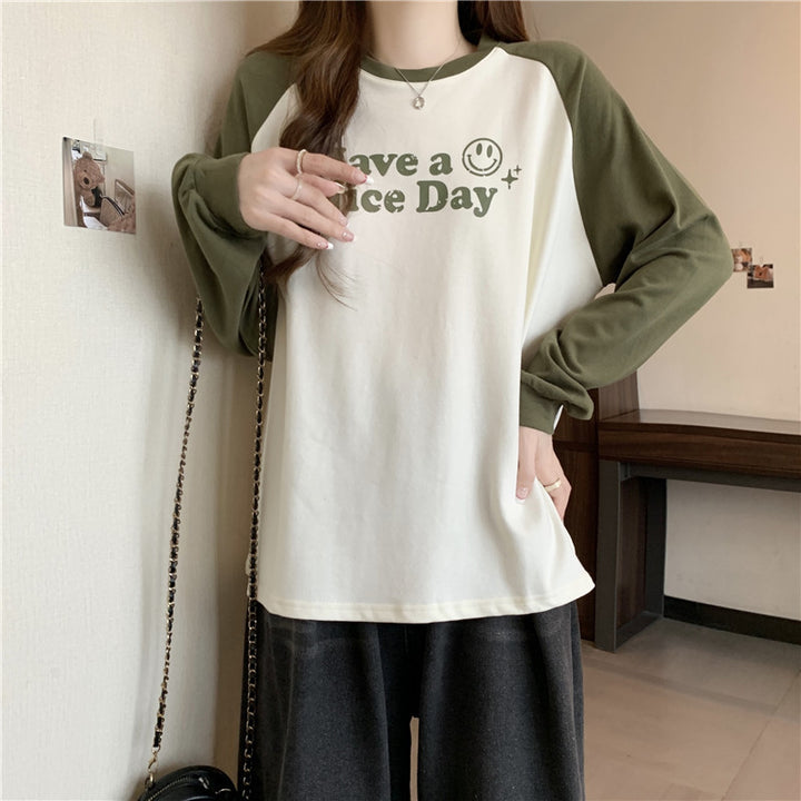 Dame Casual Graphic Raglan Ærmer Top Stilla