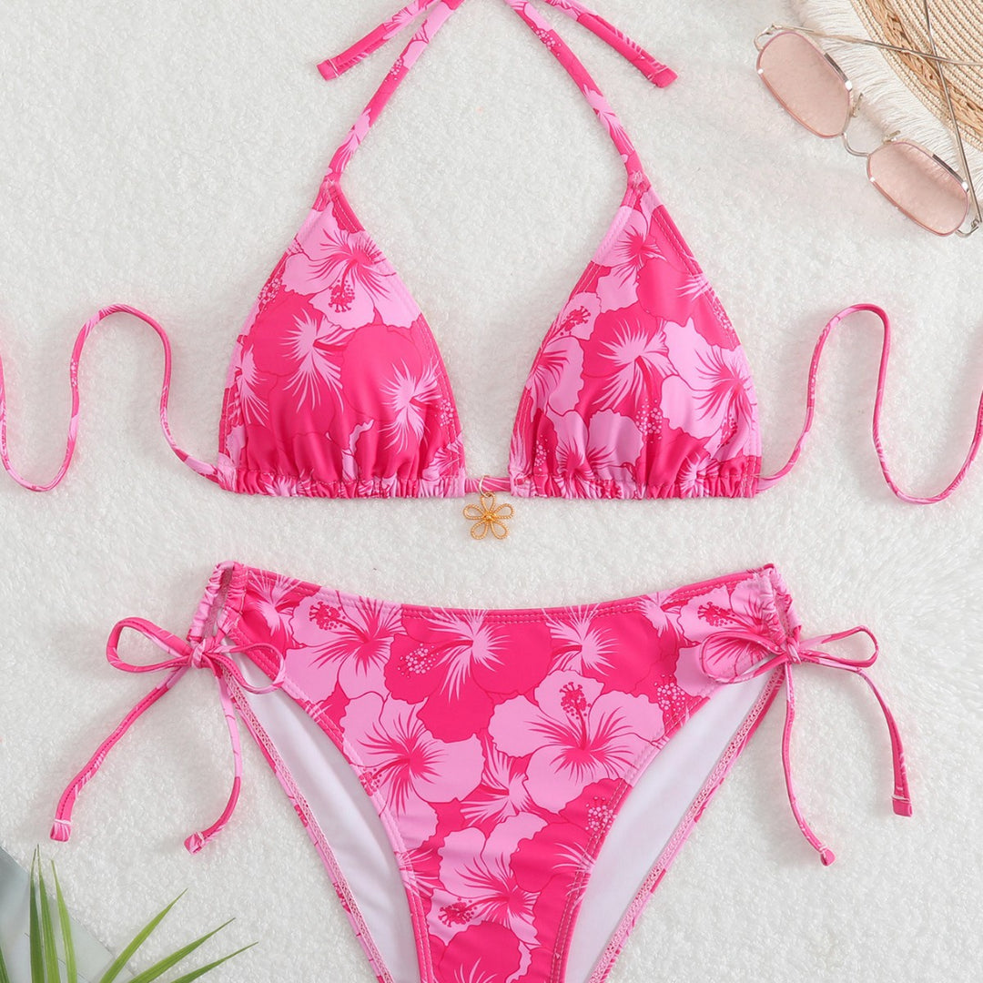Dame Bikini-sæt med blomsterdesign og justerbare bindebånd Skovae