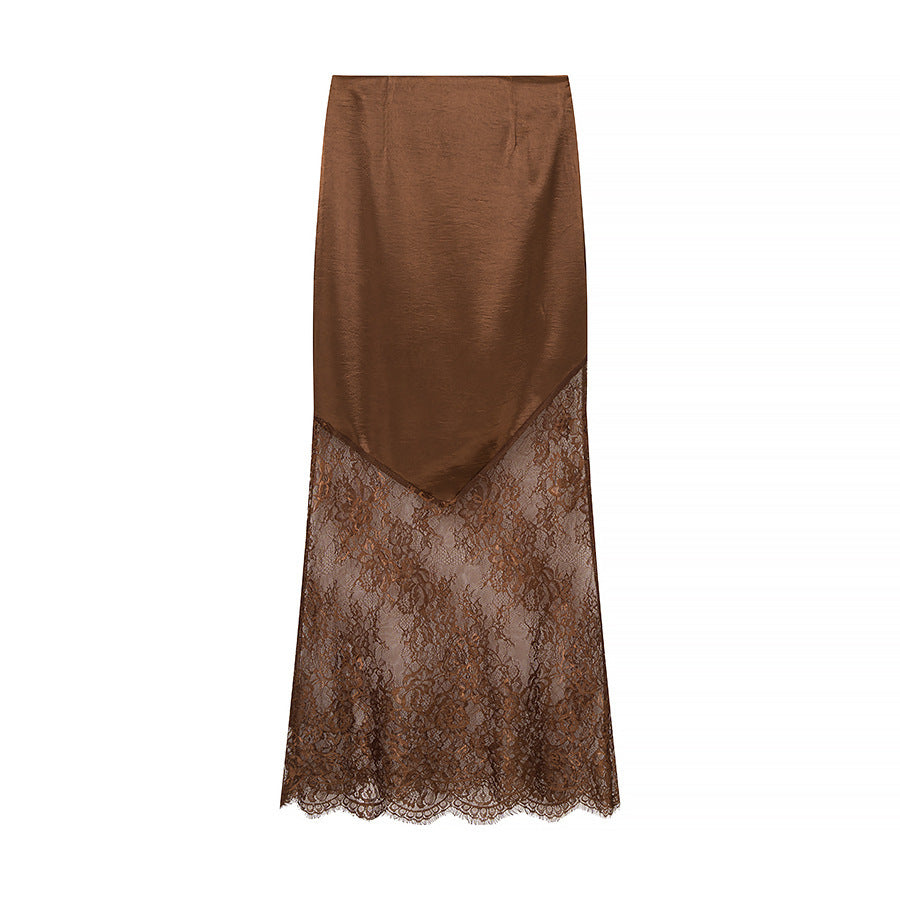Kvindernes elegante maxi nederdel med gennemsigtig blonde og chic satin top Stilla