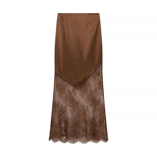 Kvindernes elegante maxi nederdel med gennemsigtig blonde og chic satin top Stilla