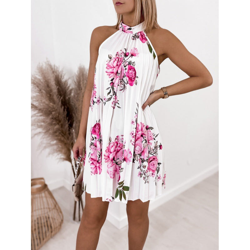 Stilla | Elegant One-Button Uden Ærmer Print Plisseret Kjole