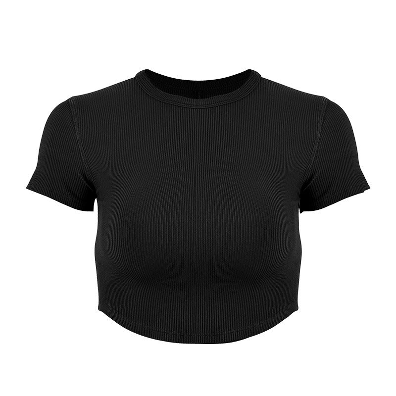 Dame Rib-Crop-Top i elastisk materiale med rund halsudskæring Stilla