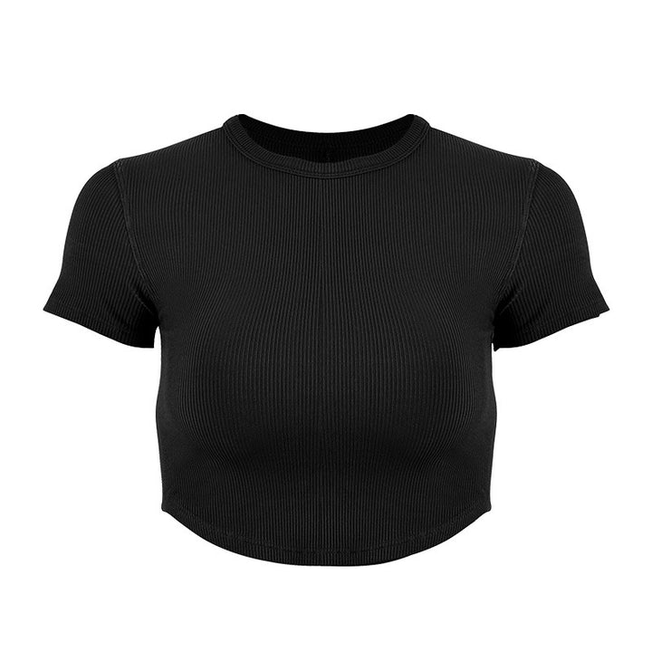 Dame Rib-Crop-Top i elastisk materiale med rund halsudskæring Stilla