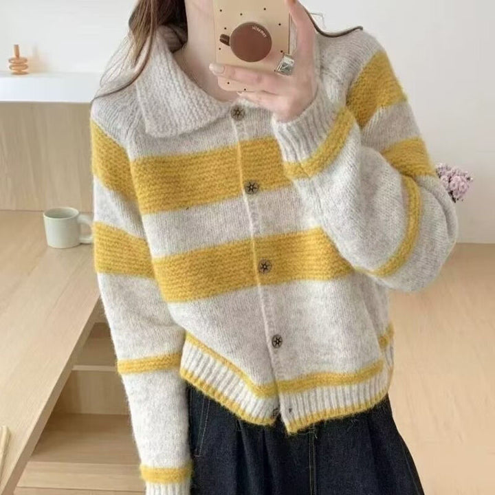 Damer Cozy Cardigan med Vintage Striber Stilla