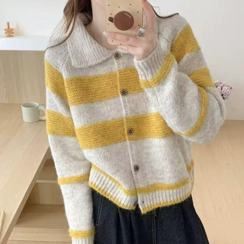 Damer Cozy Cardigan med Vintage Striber Stilla
