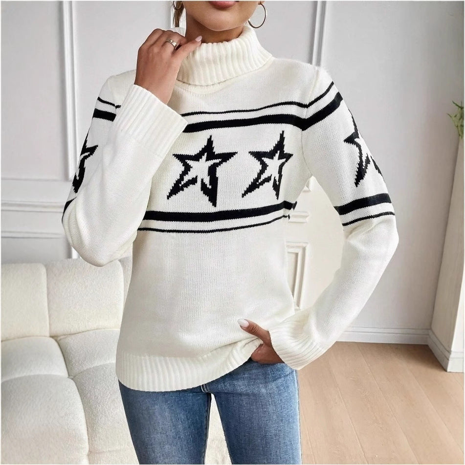 Dame kramme sweater med høj krave og fashionabel stjernetryk Stilla