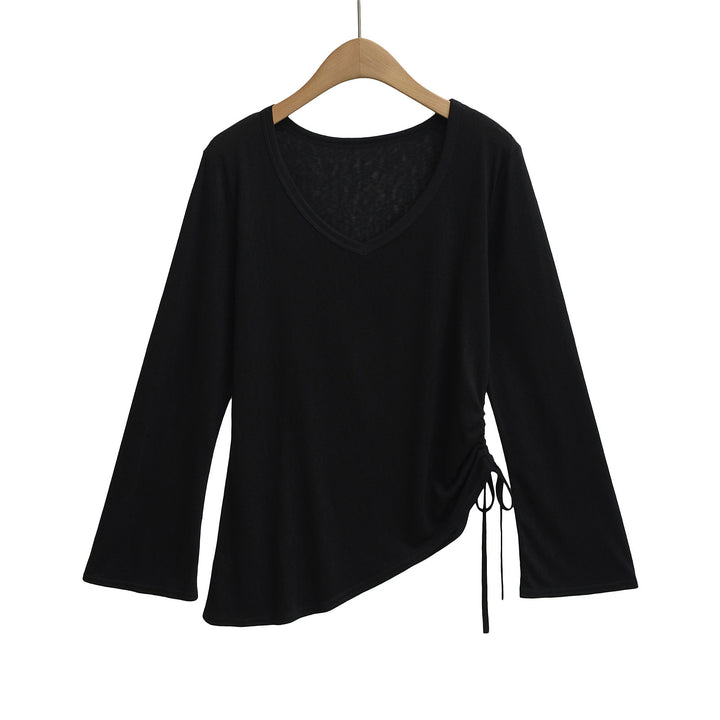 Dame asymmetrisk longsleeve-overdel med raffineret knude-design Stilla