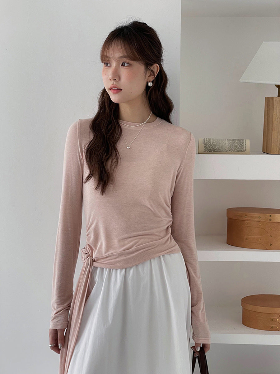 Dame Longsleeve Shirt med elegant rund halsudskæring og figursyet snit Stilla