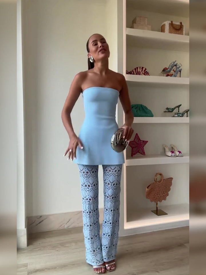 Dame Peplum Top med flæser og blonde detaljer Stilla