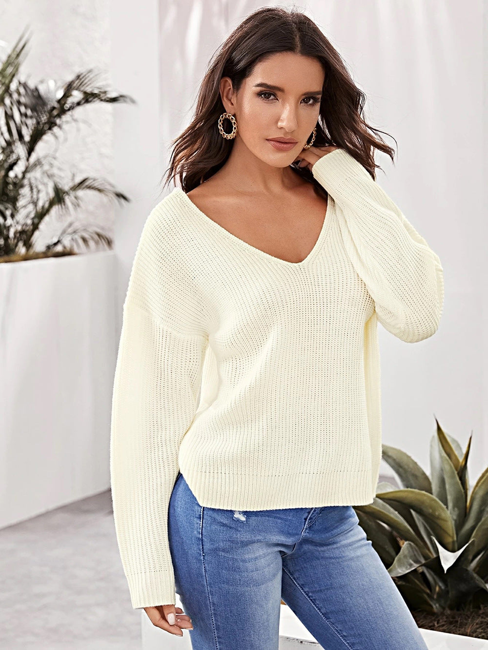 Dame luftig strikpullover med smart off-shoulder design Stilla