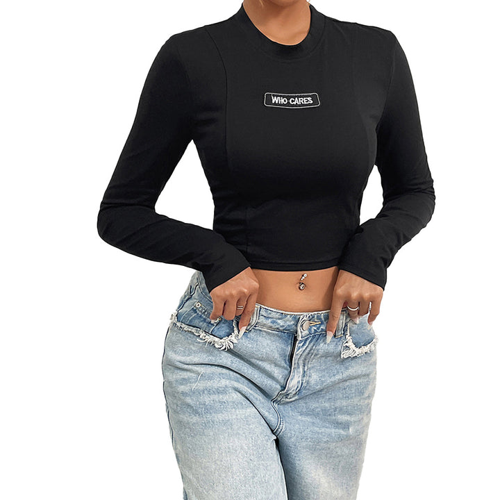 Dame cropped langærmet skjorte med statement patch Stilla