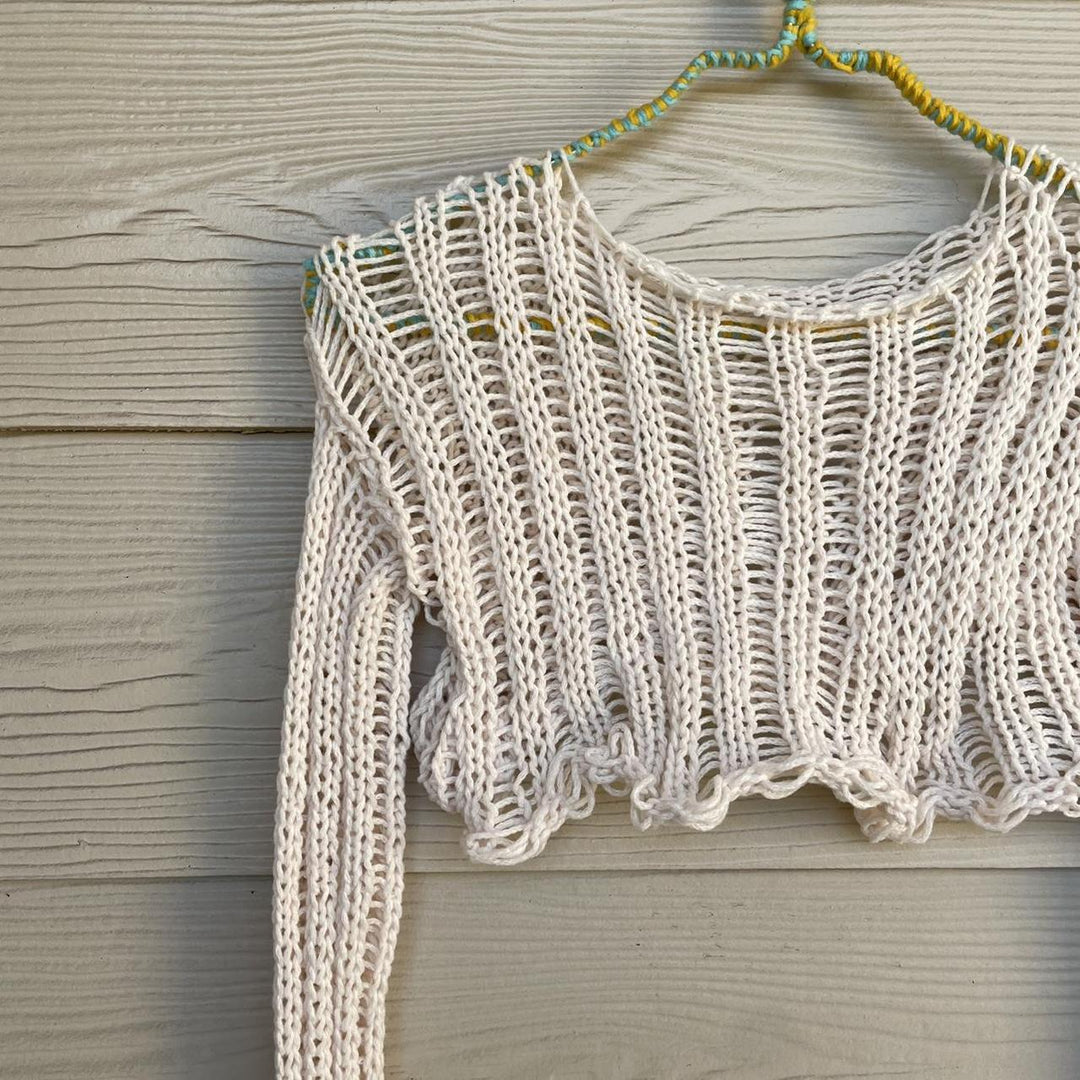 Dame hæklede Crop-Top med åbne ærmer og afslappet design Skovae