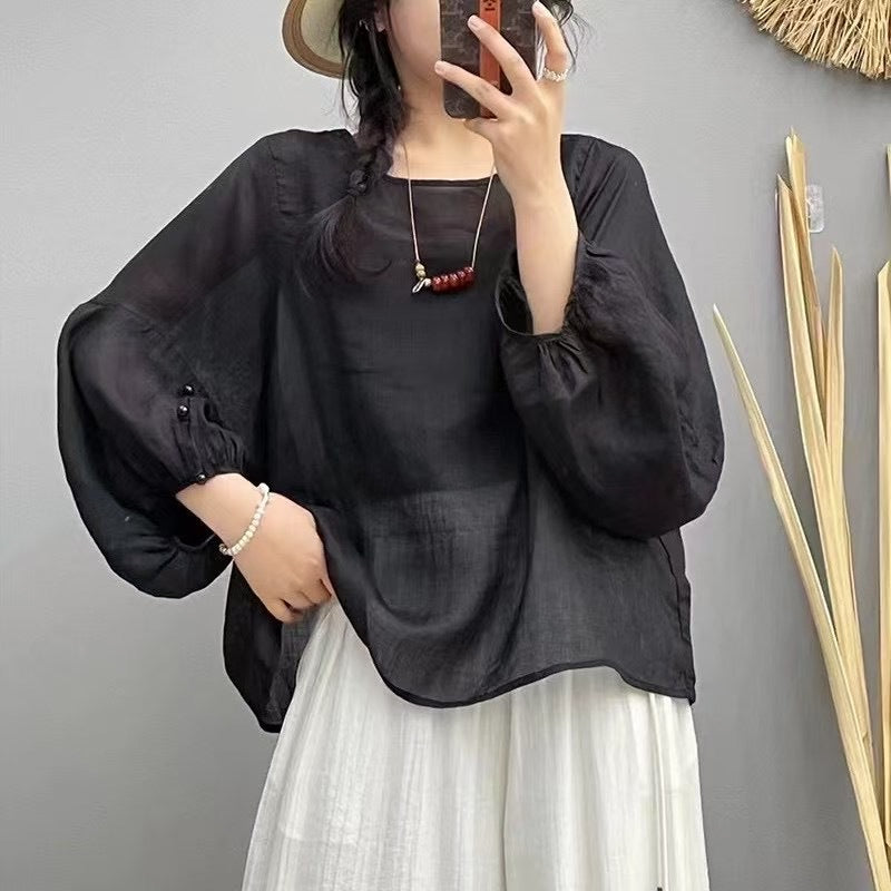 Femme Elegant Gennemsigtig Puffærme Bluse Stilla