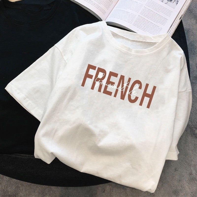 Femme Casual Grafisk Kortærmet T-Shirt med trendy Typografi Stilla