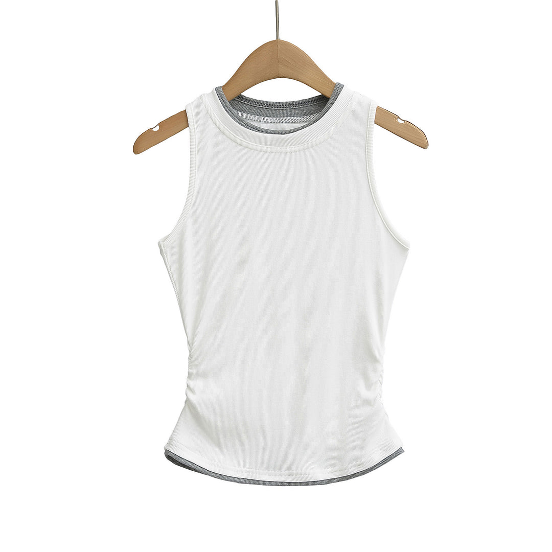 Dame ærmeløs aktivtrøje med stilfulde flæse detaljer og elastisk stribedetalje Stilla