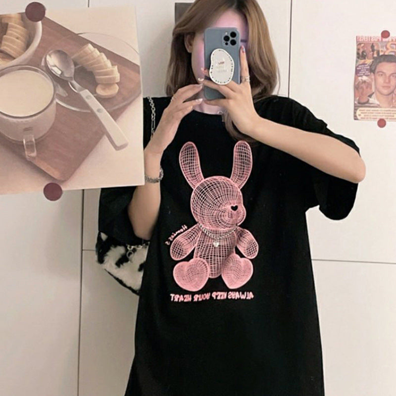Dame T-shirt med kreativt Bunny-design og afslappet oversized-snit Stilla