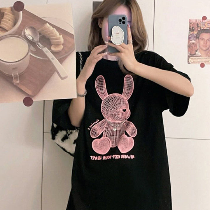 Dame T-shirt med kreativt Bunny-design og afslappet oversized-snit Stilla