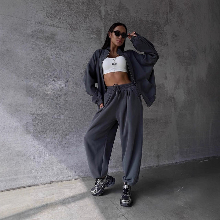Dame sporty oversized lounge sæt med elastisk linning Skovae
