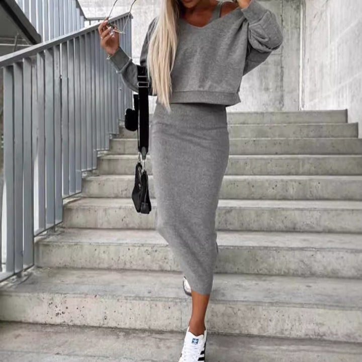 Dame afslappet fritidssæt i oversized stil med cut-off top Stilla