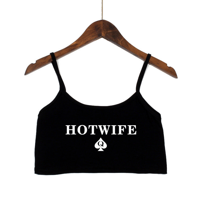 Dame Crop-top med moderne skrifttyper og justerbare stropper Skovae