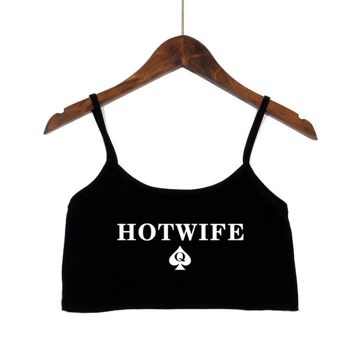 Dame Crop-top med moderne skrifttyper og justerbare stropper Skovae