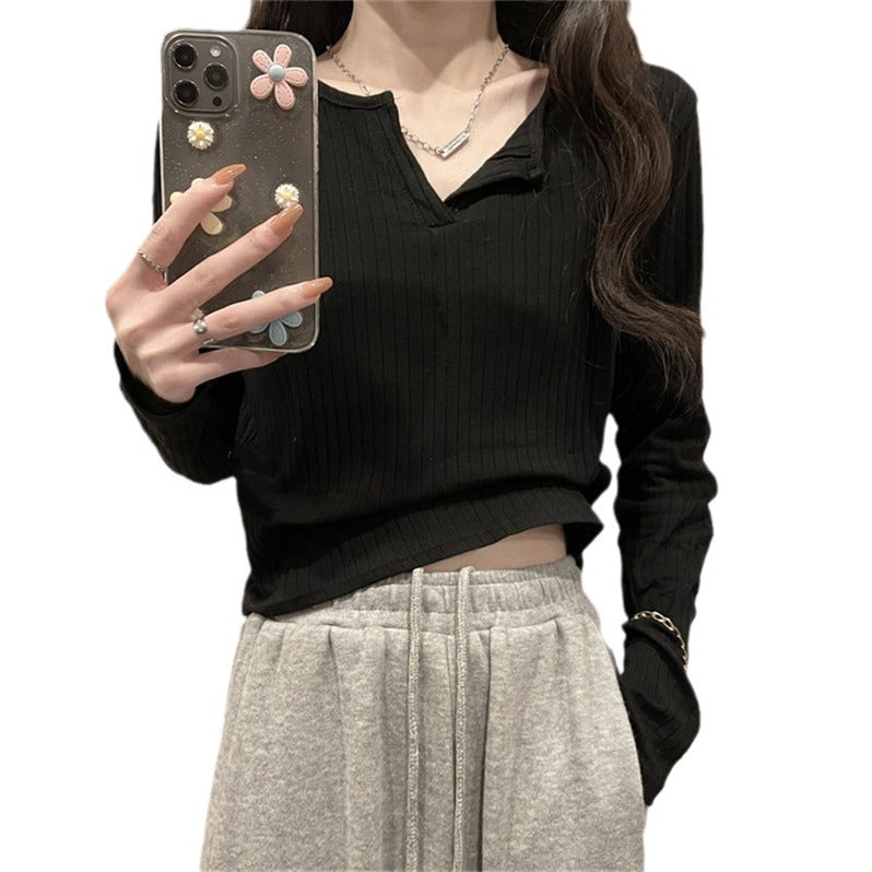 Femme Ribbet Langærmet Henley-Top Stilla